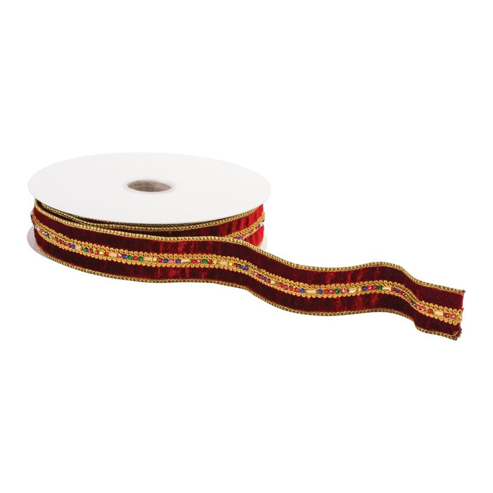 Melrose International Wired Polyester Ribbon 1.5"x10 yds, Red/Gold