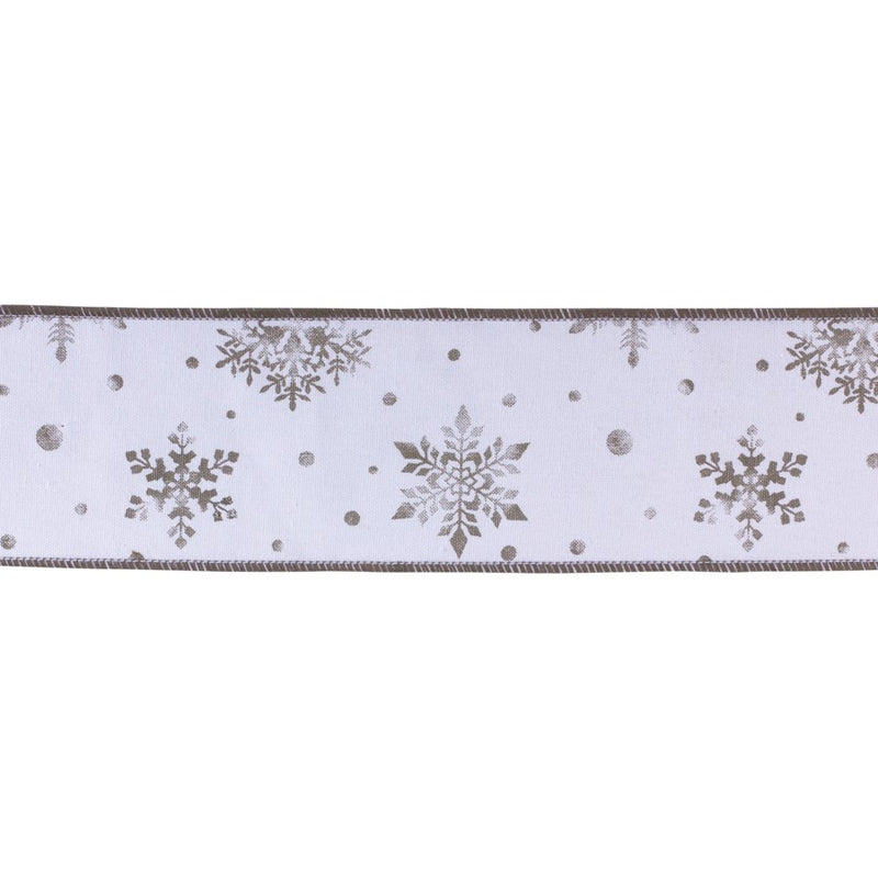 Melrose Wired Cotton Ribbon 4"x10 yds, Set of 2, White/Silver - 87189DS