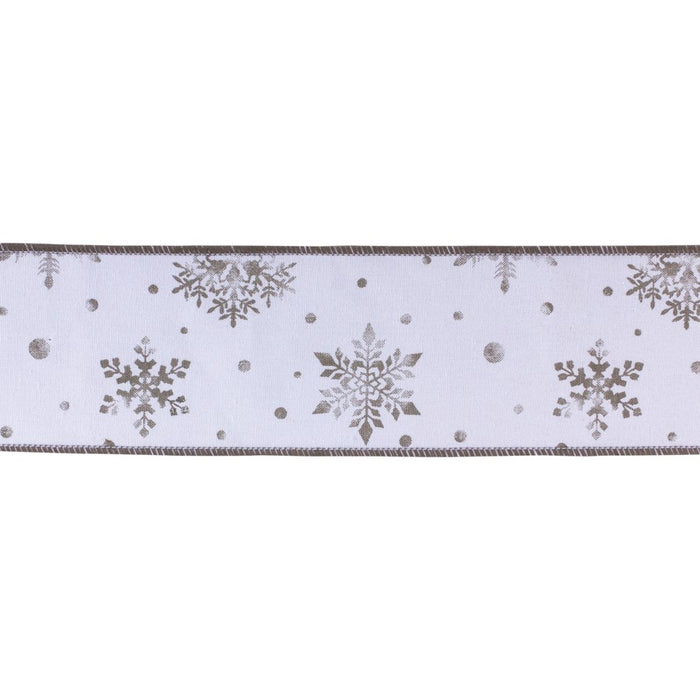 Melrose Wired Cotton Ribbon 4"x10 yds, Set of 2, White/Silver - 87189DS
