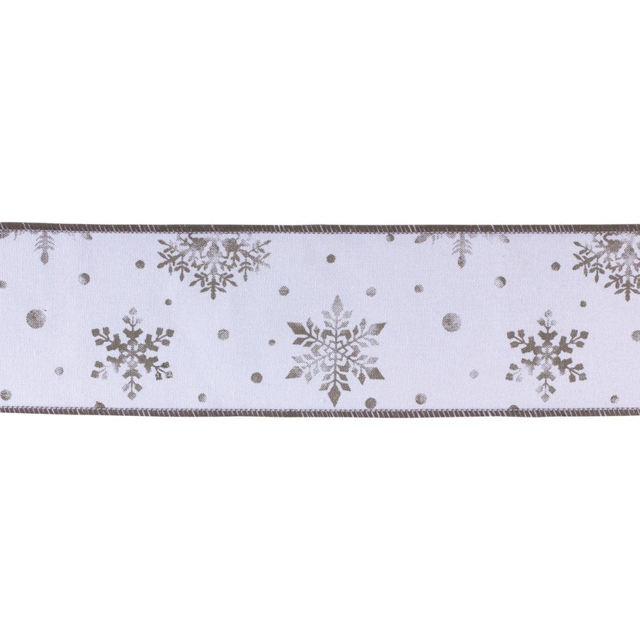 Melrose Wired Cotton Ribbon 4"x10 yds, Set of 2, White/Silver - 87189DS