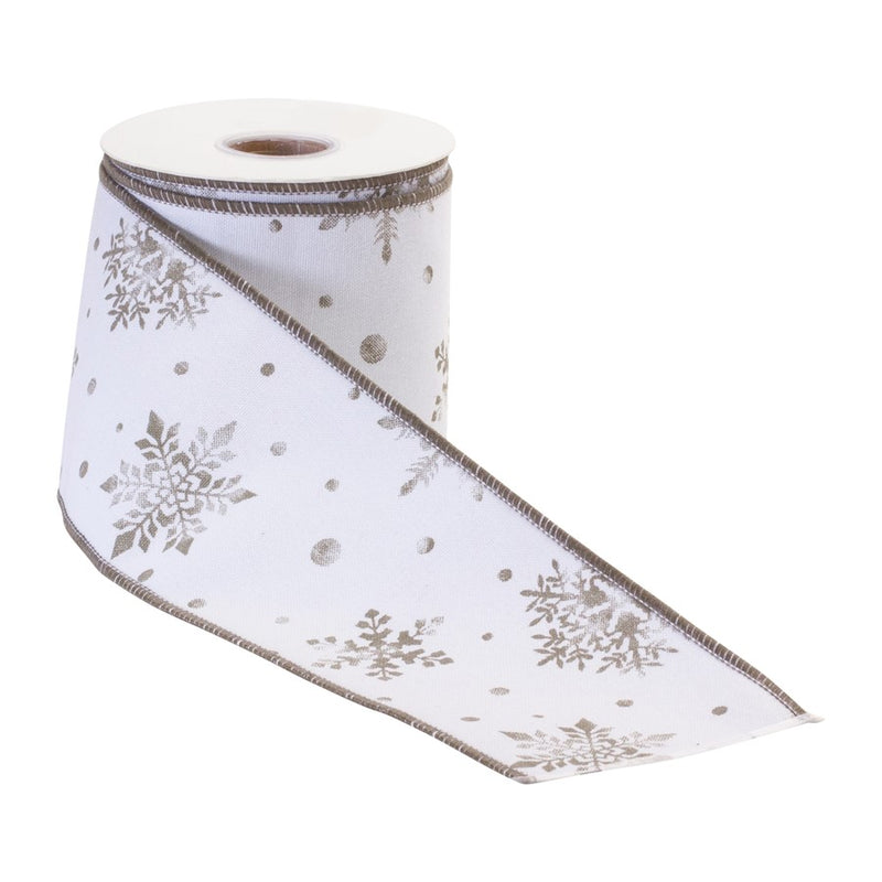 Melrose Wired Cotton Ribbon 4"x10 yds, Set of 2, White/Silver