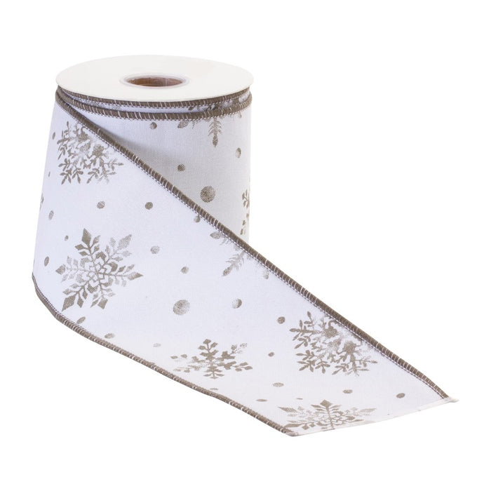 Melrose Wired Cotton Ribbon 4"x10 yds, Set of 2, White/Silver