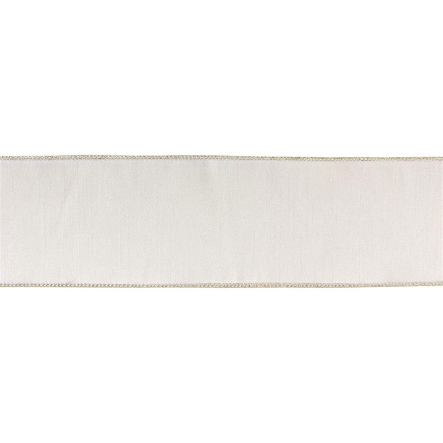 Melrose International Wired Polyester Ribbon 4"x10 yds, White - 87192DS