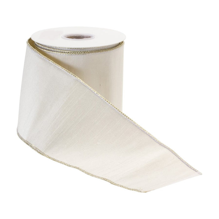 Melrose International Wired Polyester Ribbon 4"x10 yds, White