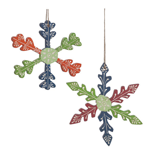 Melrose International Wood Snowflake Ornament, Set of 6, Green/Blue - 87198DS