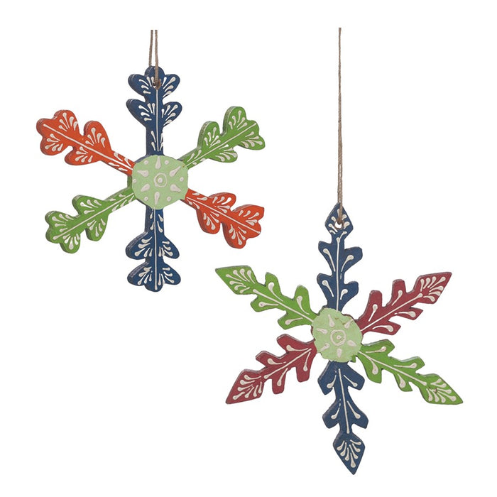 Melrose International Wood Snowflake Ornament, Set of 6, Green/Blue - 87198DS