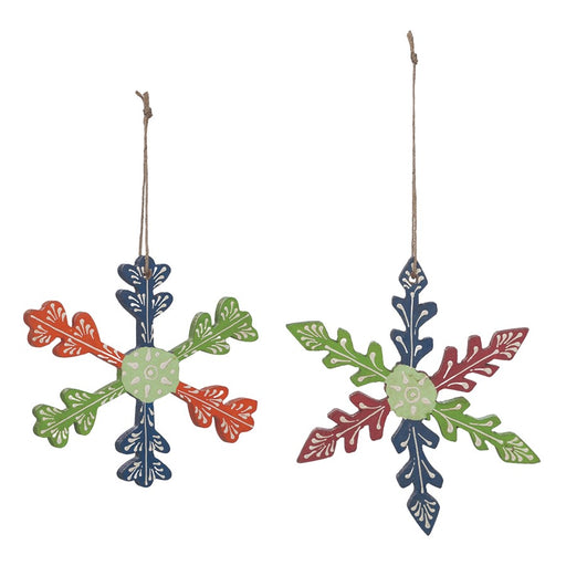 Melrose International Wood Snowflake Ornament, Set of 6, Green/Blue