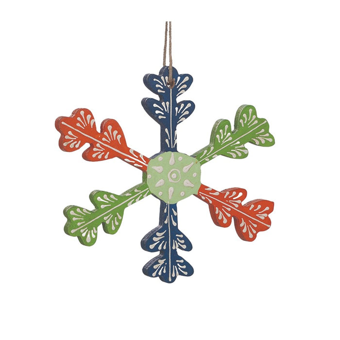 Melrose International Wood Snowflake Ornament, Set of 6, Green/Blue