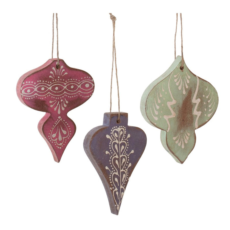 Melrose International Wood Finial Ornament, Set of 6, Green/Orange - 87200DS