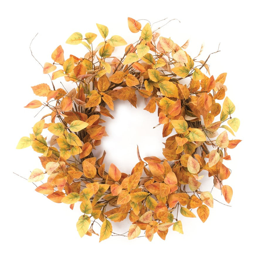 Melrose Mixed Fall Foliage Wreath 21.5"D, Yellow/Orange/Brown - 87209DS