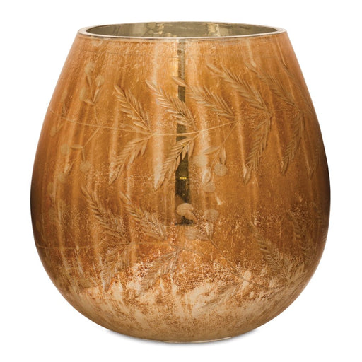 Melrose International Etched Amber Glass Candle Holder, Set of 2 - 87226DS