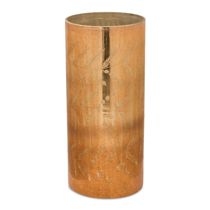 Melrose International Etched Amber Glass Candle Holder, Set of 2, Gold - 87227DS