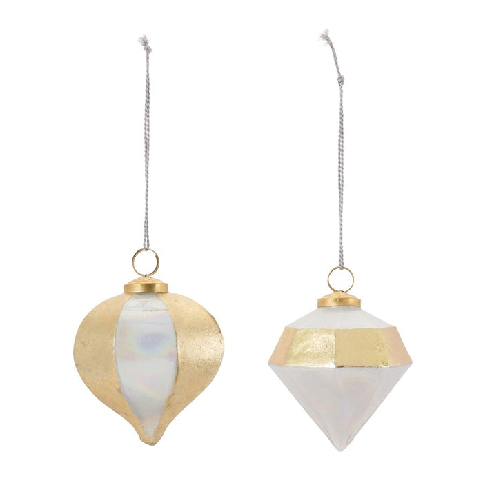 Melrose International Irridescent Glass Ornamnet, Set of 6, Gold/White