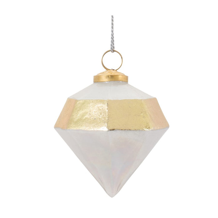 Melrose International Irridescent Glass Ornamnet, Set of 6, Gold/White