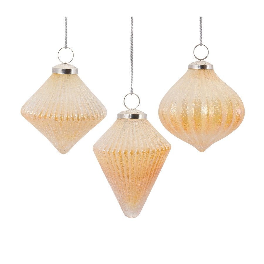 Melrose International Ribbed Glass Ornament, Set of 6, Peach - 87233DS