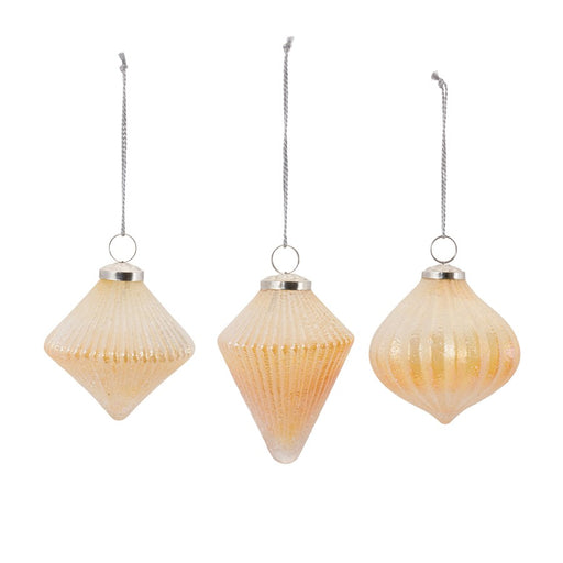 Melrose International Ribbed Glass Ornament, Set of 6, Peach
