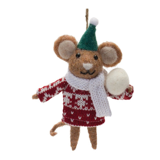 Melrose Int. Wool Mouse/Sweater Ornament, Set of 12, Red/Brown - 87238DS