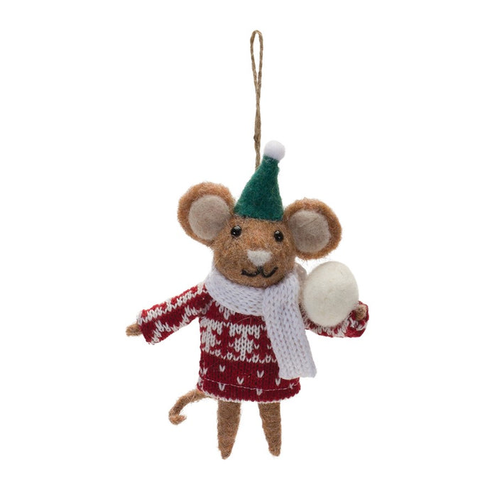 Melrose Int. Wool Mouse/Sweater Ornament, Set of 12, Red/Brown