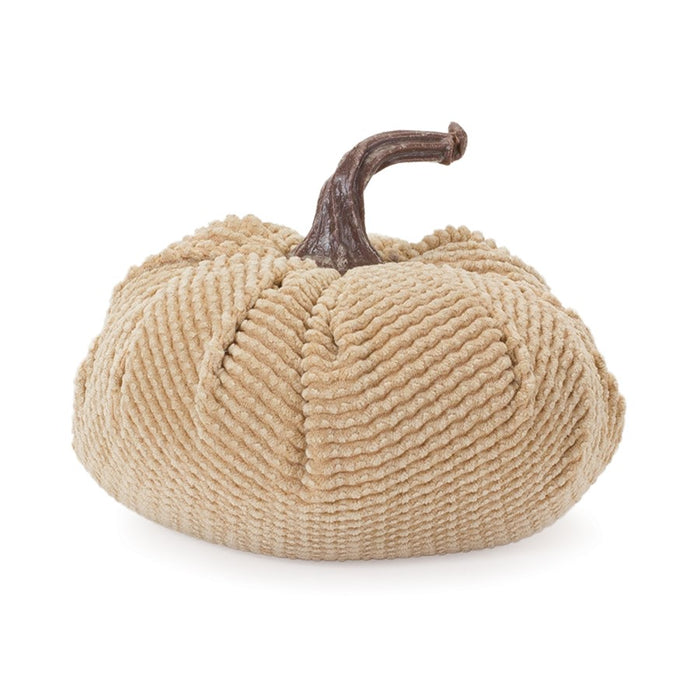 Melrose Plush Corduroy Fabric Pumpk, Set of 3, White/Brown