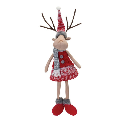 Melrose Plush Winter Deer Shelf Sitter, Set of 2, Red/Grey