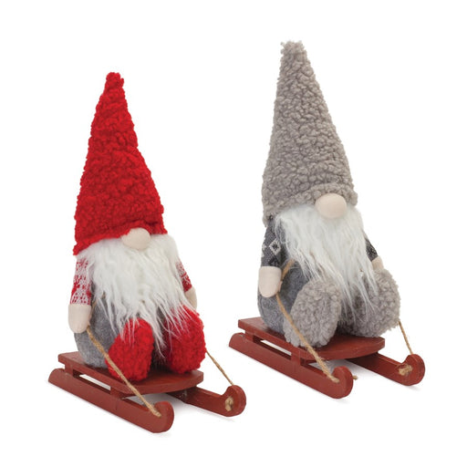 Melrose International Plush Winter Gnome on Sled, Set of 2, Red/Grey - 87261DS