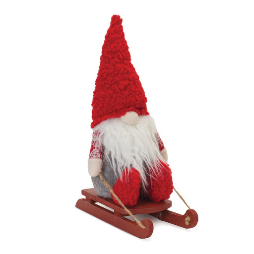 Melrose International Plush Winter Gnome on Sled, Set of 2, Red/Grey