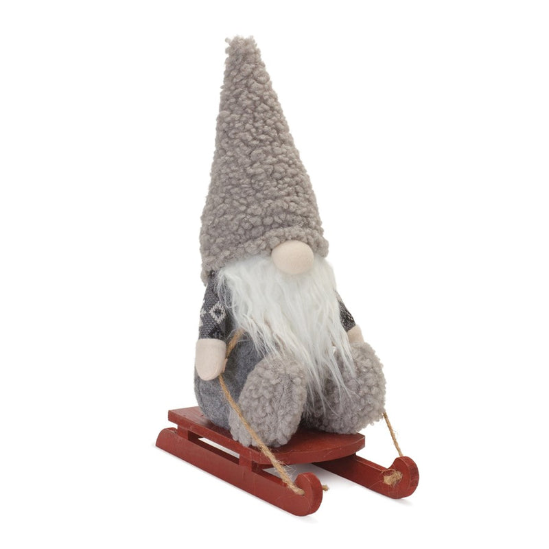 Melrose International Plush Winter Gnome on Sled, Set of 2, Red/Grey