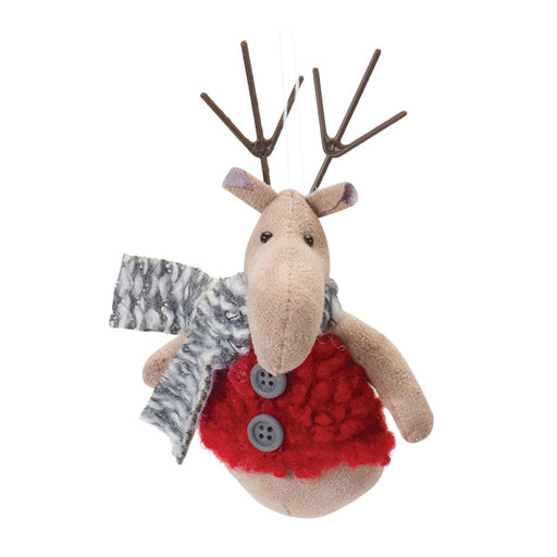 Melrose International Plush Deer/Sweater Ornament, Set of 12, Grey/Red