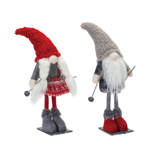 Melrose International Plush Winter Gnome on Skis, Set of 2, Red/Grey - 87263DS