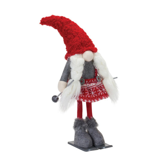 Melrose International Plush Winter Gnome on Skis, Set of 2, Red/Grey
