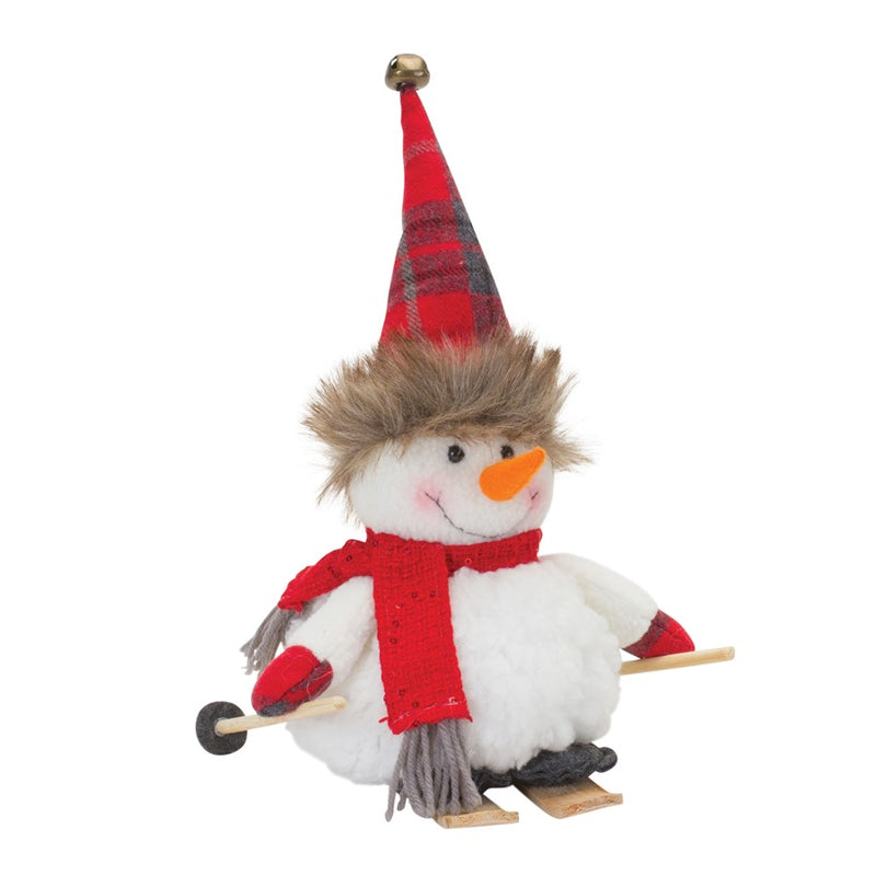 Melrose Plush Winter Sport Snowman Shelf Sitter, Set of 2, White/Red