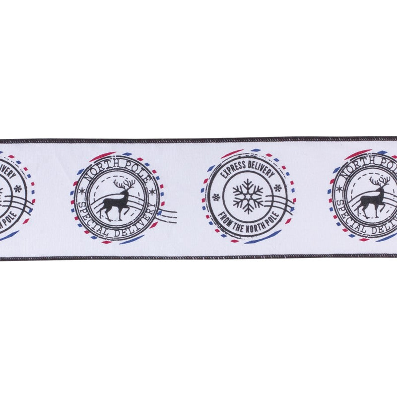 Melrose International Wired Cotton Ribbon 4"x5 yds, White/Black - 87270DS