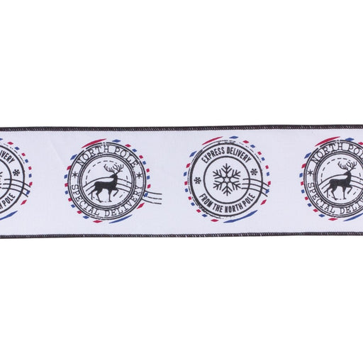 Melrose International Wired Cotton Ribbon 4"x5 yds, White/Black - 87270DS
