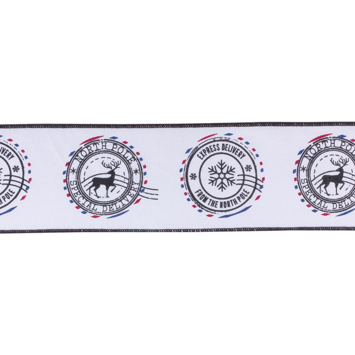 Melrose International Wired Cotton Ribbon 4"x5 yds, White/Black - 87270DS