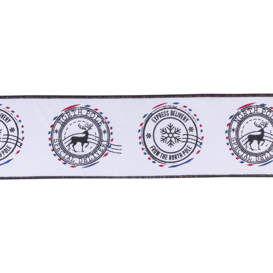 Melrose International Wired Cotton Ribbon 4"x5 yds, White/Black - 87270DS