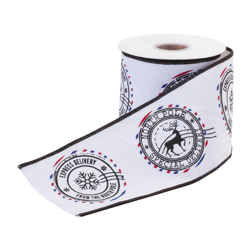 Melrose International Wired Cotton Ribbon 4"x5 yds, White/Black