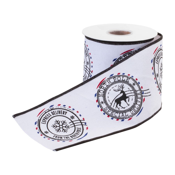 Melrose International Wired Cotton Ribbon 4"x5 yds, White/Black