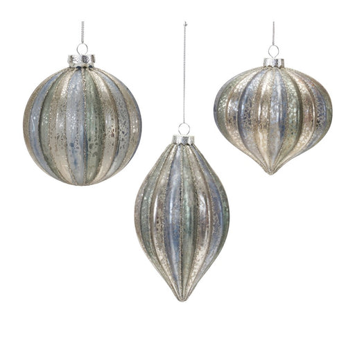Melrose International Glittered Glass Ornament, Set of 6, Blue/Silver - 87271DS