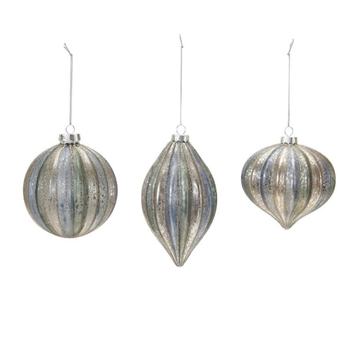 Melrose International Glittered Glass Ornament, Set of 6, Blue/Silver