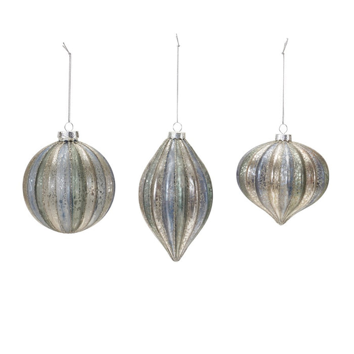 Melrose International Glittered Glass Ornament, Set of 6, Blue/Silver