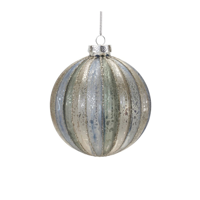 Melrose International Glittered Glass Ornament, Set of 6, Blue/Silver