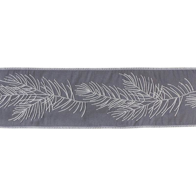 Melrose International Wired Polyester Ribbon 4"x5 yds, Grey/White - 87277DS
