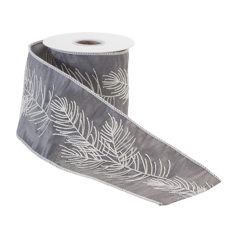 Melrose International Wired Polyester Ribbon 4"x5 yds, Grey/White