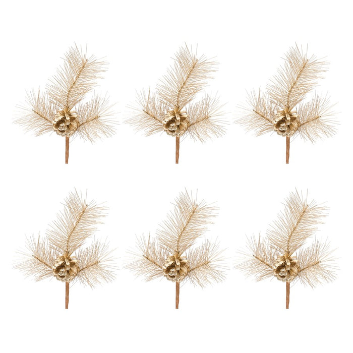 Melrose International Pine Pick, Set of 6, Gold