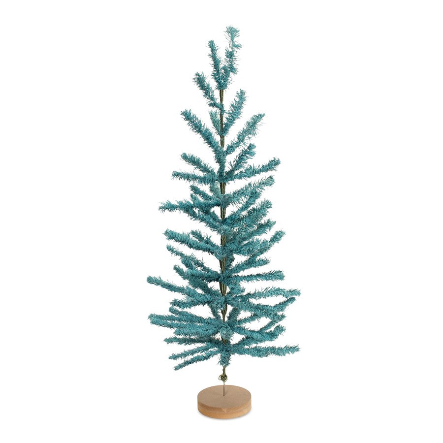 Melrose International Turquoise Pine Tree/Wood Base, Set of 2, Blue - 87294DS