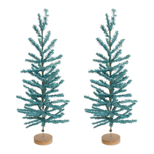 Melrose International Turquoise Pine Tree/Wood Base, Set of 2, Blue