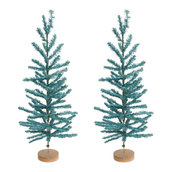 Melrose International Turquoise Pine Tree/Wood Base, Set of 2, Blue