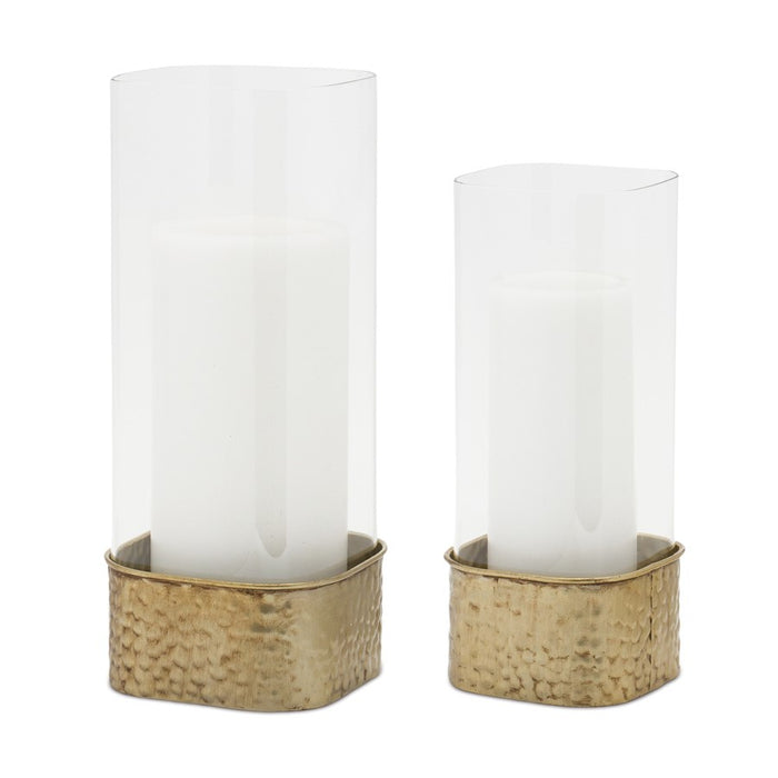 Melrose International Hammered Metal Candle Holder, Set of 2, Gold - 87298DS
