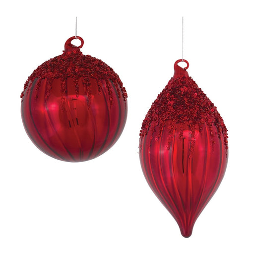 Melrose International Sequined Glass Ornament, Set of 4, Red - 87310DS