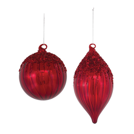 Melrose International Sequined Glass Ornament, Set of 4, Red
